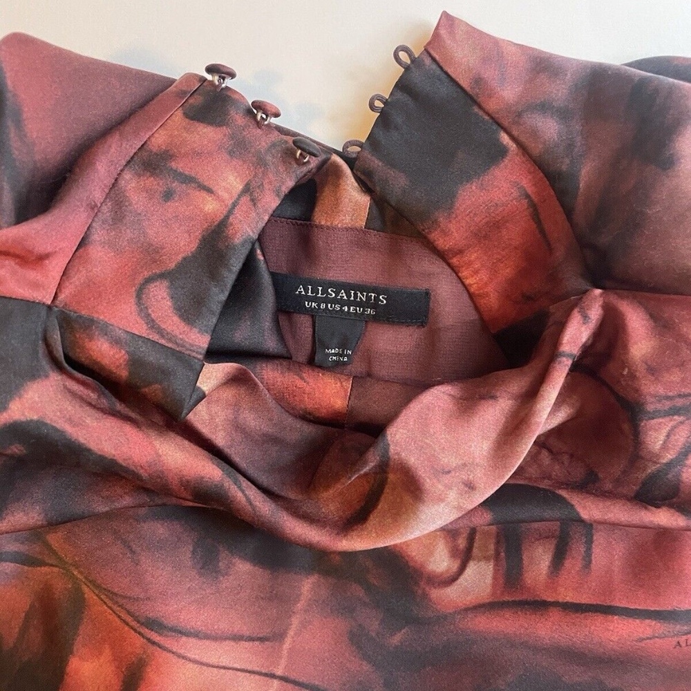 All Saints ISA Claudia Dress, Size 4 (small) Rust Red Silk Blend Midi Sleeveles - Picture 14 of 16